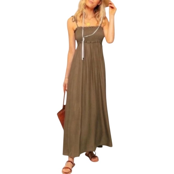 Pomander Place Dresses & Skirts - Pomander Place Tuckernuck Shallon Tie Strap Maxi Dress Olive Smocked Springy XS